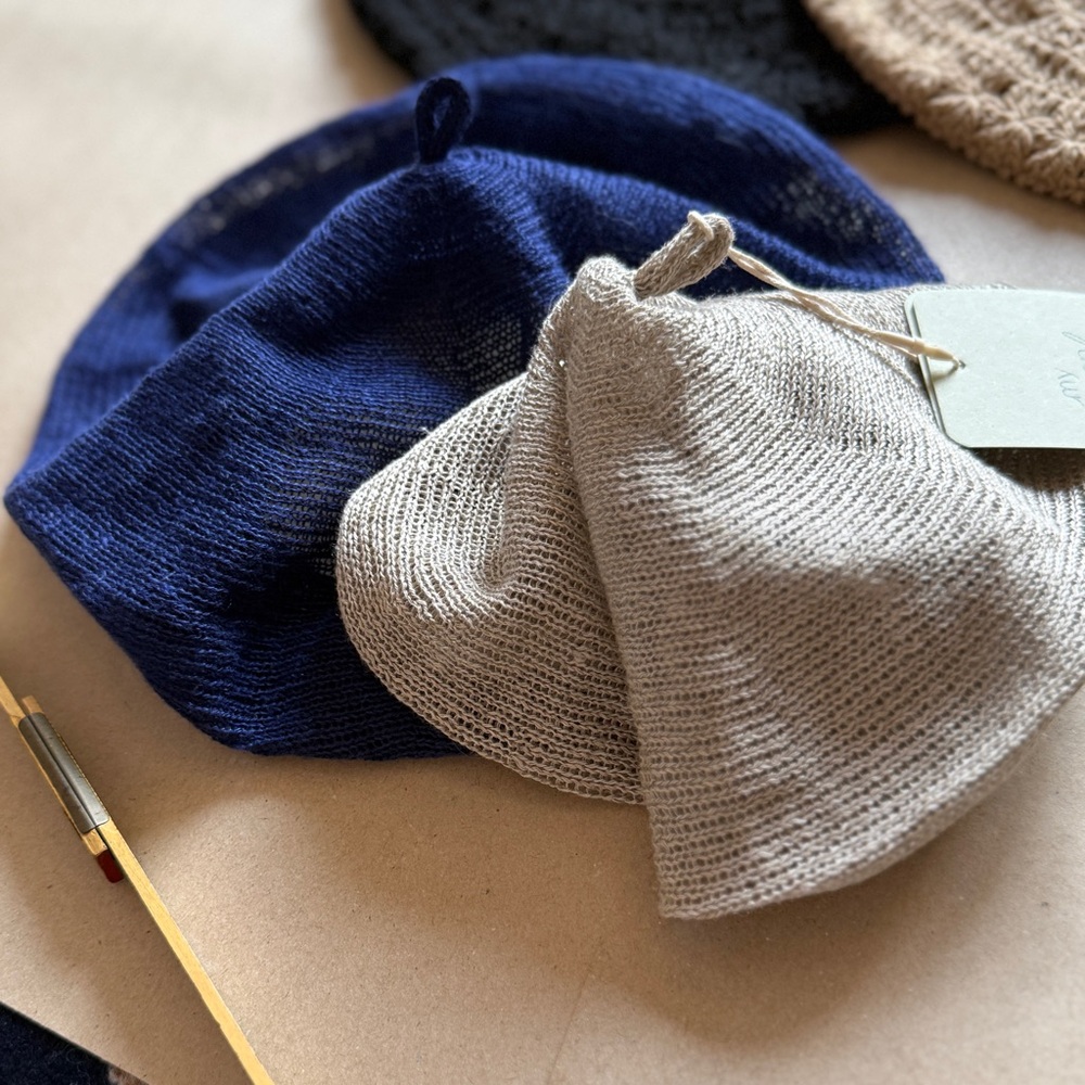 BERETS
3 Hand-Knitted Cotton - Brown, Tan, Black
2 Knitted Linen - Blue, Tan - Picture 11 of 16